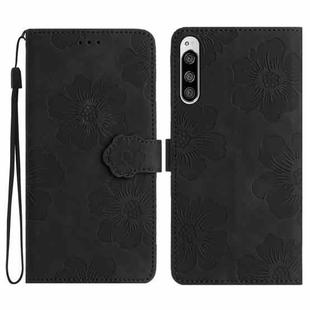 For Sony Xperia 5 Flower Embossing Pattern Leather Phone Case(Black)