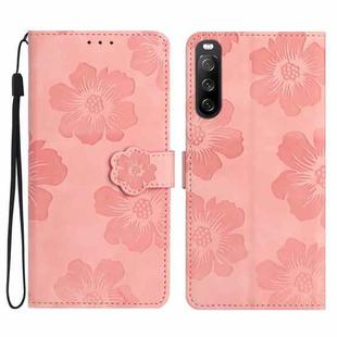 For Sony Xperia 10 V Flower Embossing Pattern Leather Phone Case(Pink)
