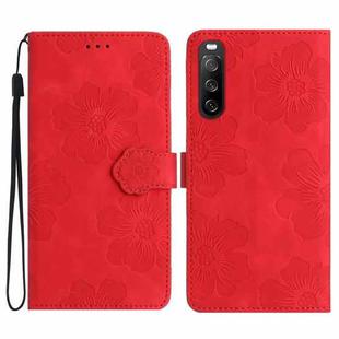 For Sony Xperia 10 V Flower Embossing Pattern Leather Phone Case(Red)