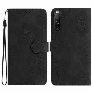 For Sony Xperia 10 V Flower Embossing Pattern Leather Phone Case(Black)