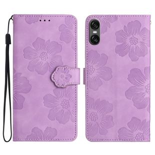 For Sony Xperia 10 VI Flower Embossing Pattern Leather Phone Case(Purple)