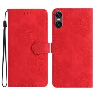 For Sony Xperia 10 VI Flower Embossing Pattern Leather Phone Case(Red)