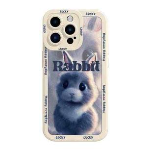 For iPhone 14 Plus Liquid Silicone Oil Painting Rabbit Phone Case(Beige Grey)