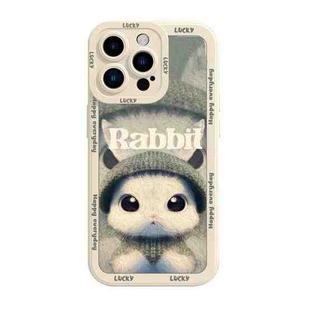 For iPhone 14 Pro Liquid Silicone Oil Painting Rabbit Phone Case(Beige Green)