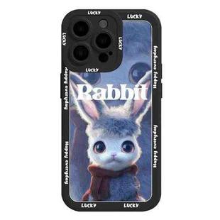 For iPhone 15 Pro Max Liquid Silicone Oil Painting Rabbit Phone Case(Black Blue Grey)