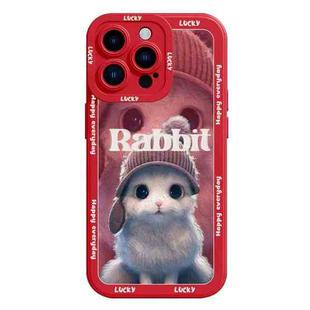 For iPhone 15 Pro Max Liquid Silicone Oil Painting Rabbit Phone Case(Red)