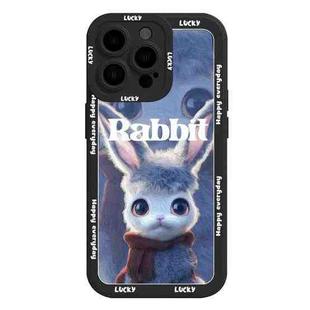 For iPhone 15 Pro Liquid Silicone Oil Painting Rabbit Phone Case(Black Blue Grey)