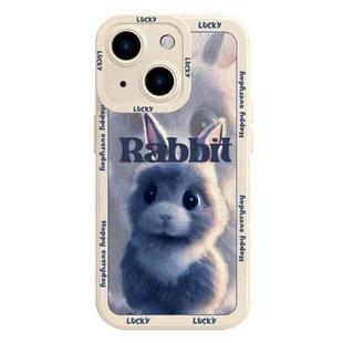 For iPhone 15 Plus Liquid Silicone Oil Painting Rabbit Phone Case(Beige Grey)