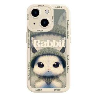 For iPhone 15 Liquid Silicone Oil Painting Rabbit Phone Case(Beige Green)