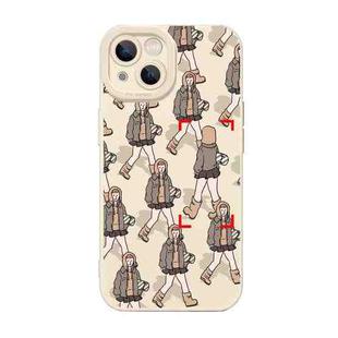 For iPhone 14 Plus Liquid Silicone Pedestrians Pattern Phone Case(Beige)