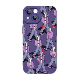 For iPhone 12 Liquid Silicone Pedestrians Pattern Phone Case(Purple)