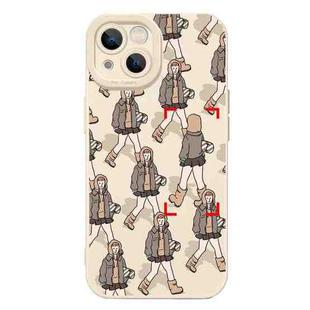 For iPhone 15 Liquid Silicone Pedestrians Pattern Phone Case(Beige)