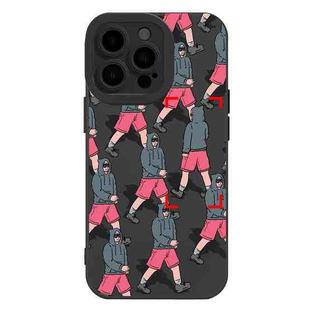 For iPhone 15 Pro Liquid Silicone Pedestrians Pattern Phone Case(Black)