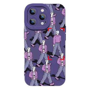 For iPhone 15 Pro Liquid Silicone Pedestrians Pattern Phone Case(Purple)