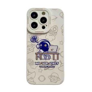 For iPhone 14 Pro Max Liquid Silicone Astronaut Pattern Phone Case(White)