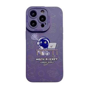For iPhone 11 Pro Max Liquid Silicone Astronaut Pattern Phone Case(Dark Purple)