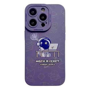 For iPhone 15 Pro Liquid Silicone Astronaut Pattern Phone Case(Dark Purple)