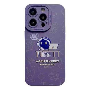 For iPhone 15 Pro Max Liquid Silicone Astronaut Pattern Phone Case(Dark Purple)