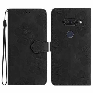For LG K50 Flower Embossing Pattern Leather Phone Case(Black)
