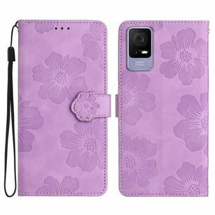 For TCL 405 / 406 / 408 Flower Embossing Pattern Leather Phone Case(Purple)
