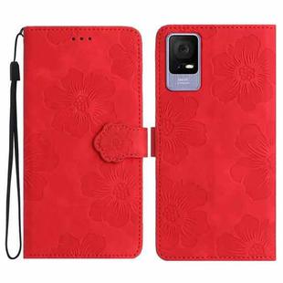 For TCL 405 / 406 / 408 Flower Embossing Pattern Leather Phone Case(Red)