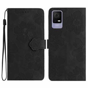 For TCL 405 / 406 / 408 Flower Embossing Pattern Leather Phone Case(Black)