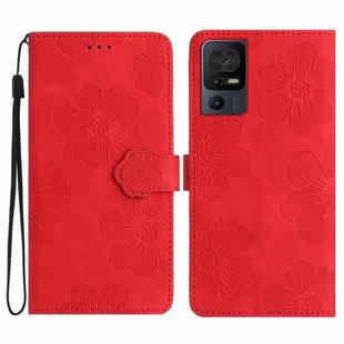 For TCL 40 SE Flower Embossing Pattern Leather Phone Case(Red)