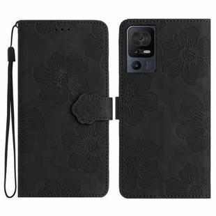 For TCL 40 SE Flower Embossing Pattern Leather Phone Case(Black)