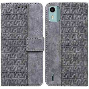 For Nokia C12 Geometric Embossed Leather Phone Case(Grey)