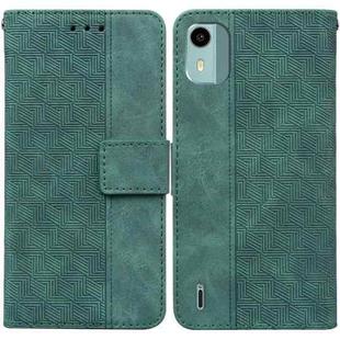 For Nokia C12 Geometric Embossed Leather Phone Case(Green)