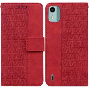 For Nokia C12 Geometric Embossed Leather Phone Case(Red)