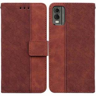 For Nokia C32 Geometric Embossed Leather Phone Case(Brown)