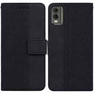 For Nokia C32 Geometric Embossed Leather Phone Case(Black)