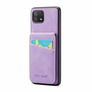 For Samsung Galaxy A22 5G Fierre Shann Crazy Horse Card Holder Back Cover PU Phone Case(Purple)