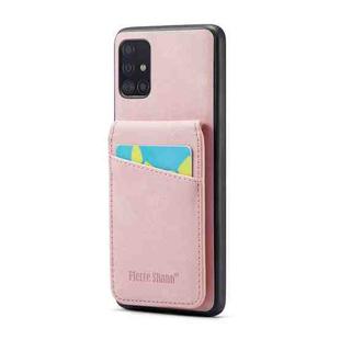 For Samsung Galaxy A51 5G Fierre Shann Crazy Horse Card Holder Back Cover PU Phone Case(Pink)