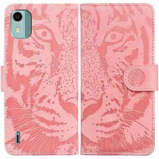 For Nokia C12 Tiger Embossing Pattern Flip Leather Phone Case(Pink)