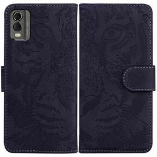 For Nokia C32 Tiger Embossing Pattern Flip Leather Phone Case(Black)