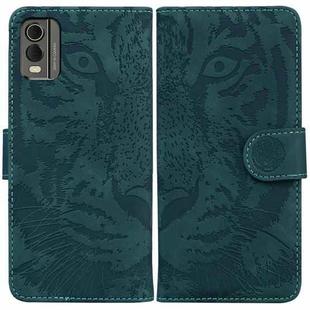 For Nokia C32 Tiger Embossing Pattern Flip Leather Phone Case(Green)