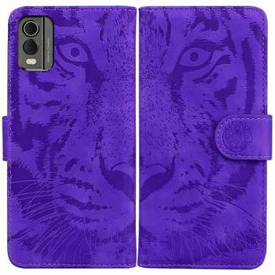 For Nokia C32 Tiger Embossing Pattern Flip Leather Phone Case(Purple)