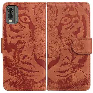 For Nokia C32 Tiger Embossing Pattern Flip Leather Phone Case(Brown)