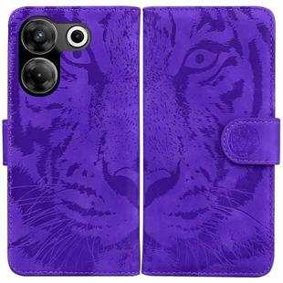 For Tecno Camon 20 Pro 5G Tiger Embossing Pattern Flip Leather Phone Case(Purple)