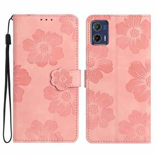 For Motorola Moto G73 Flower Embossing Pattern Leather Phone Case(Pink)