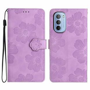 For Motorola Moto G62 5G Flower Embossing Pattern Leather Phone Case(Purple)