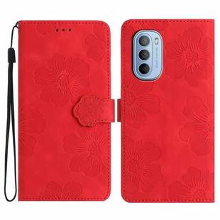 For Motorola Moto G62 5G Flower Embossing Pattern Leather Phone Case(Red)