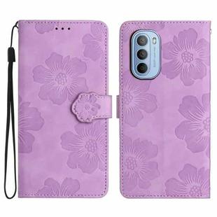 For Motorola Moto G52 Flower Embossing Pattern Leather Phone Case(Purple)