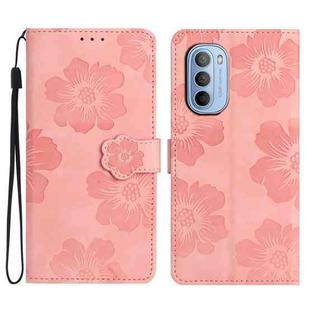 For Motorola Moto G52 Flower Embossing Pattern Leather Phone Case(Pink)