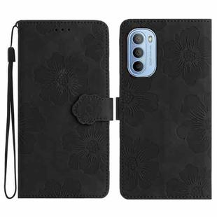 For Motorola Moto G52 Flower Embossing Pattern Leather Phone Case(Black)