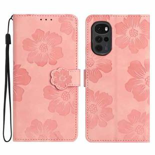 For Motorola Moto G22 Flower Embossing Pattern Leather Phone Case(Pink)