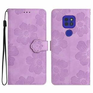 For Motorola Moto G9 / G9 Play / E7 Plus Flower Embossing Pattern Leather Phone Case(Purple)