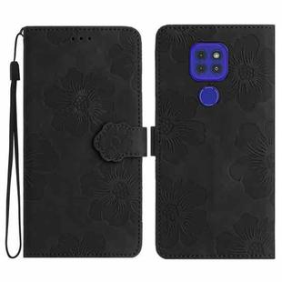 For Motorola Moto G9 / G9 Play / E7 Plus Flower Embossing Pattern Leather Phone Case(Black)